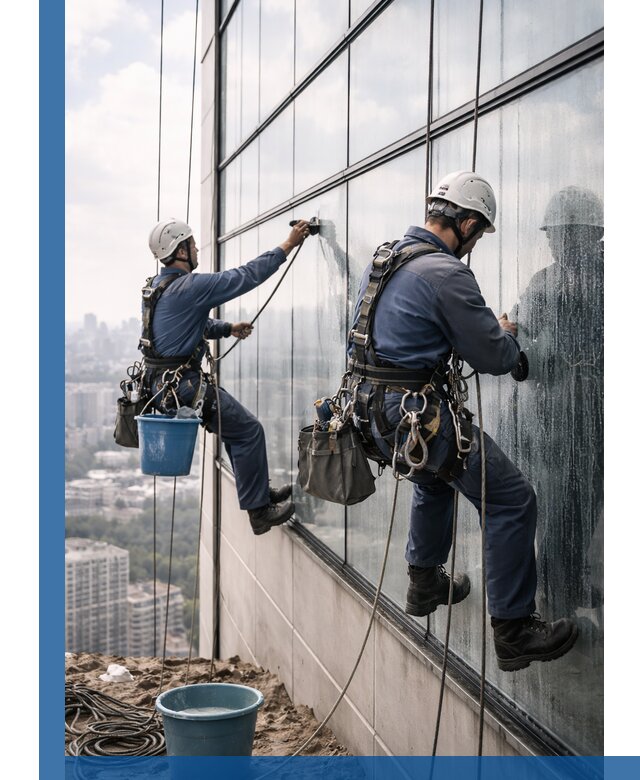 Профессиональная мойка фасадных окон альпинистами в Ялте