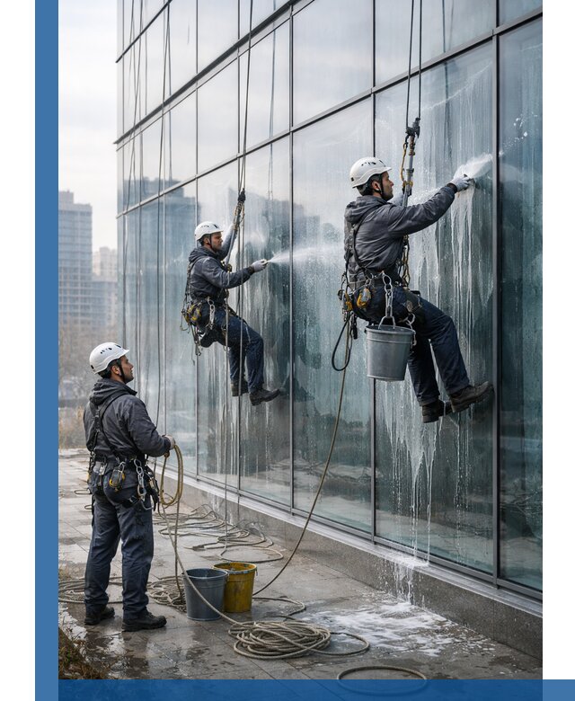 Промышленная мойка панорамных окон на высоте в Ялте