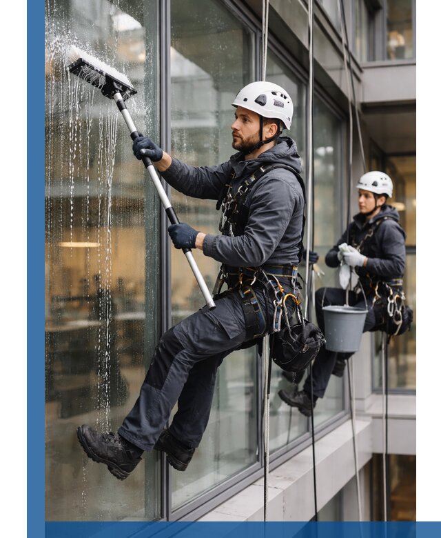 Профессиональная мойка витражей промышленными альпинистами в Ялте