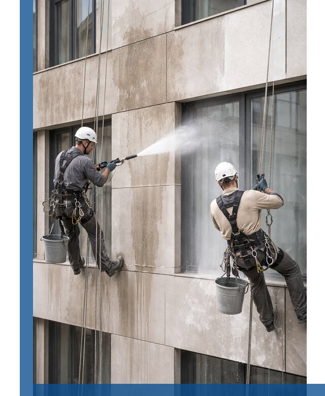 Послестроительная мойка фасада промышленным альпинизмом в Ялте