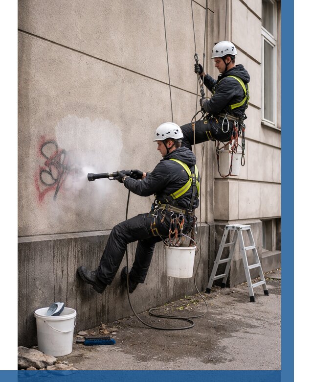 Удаление граффити с фасада в Ялте от 4597 р. | ВЫСОТНИК-Ялт