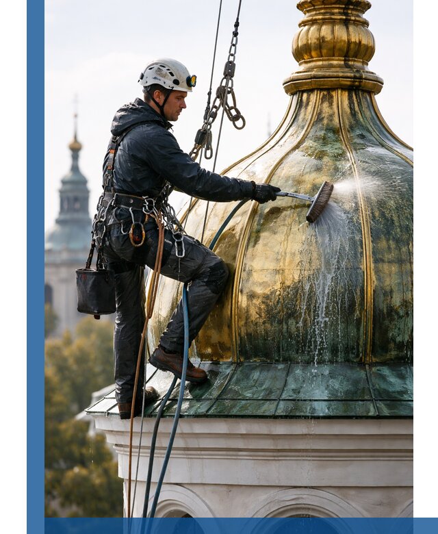 Профессиональная мойка куполов и шпилей высотными альпинистами в Ялте