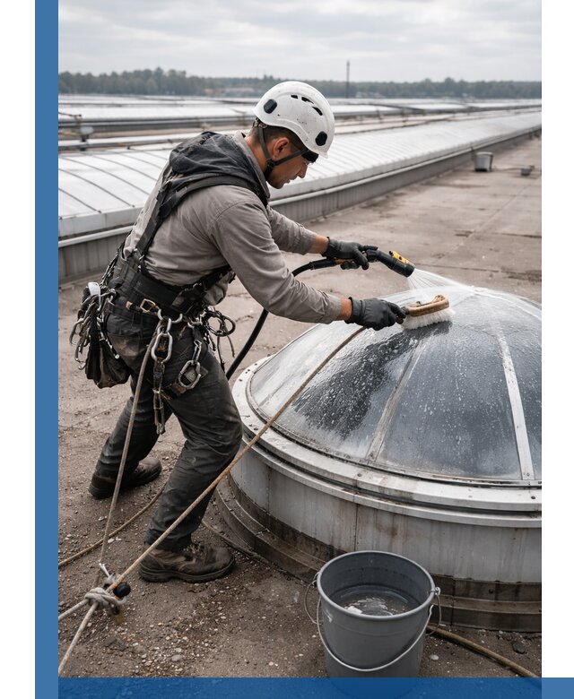 Мойка зенитных фонарей на кровле для промышленных объектов в Ялте