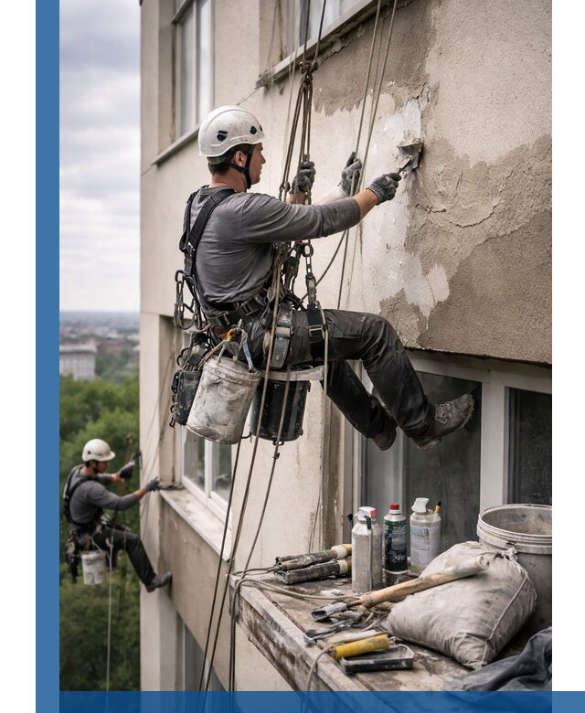 Косметический ремонт фасада зданий в Ялте промышленными альпинистами