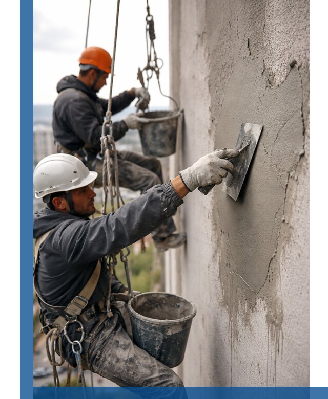 Штукатурка фасада на высоте в Ялте профессиональные работы