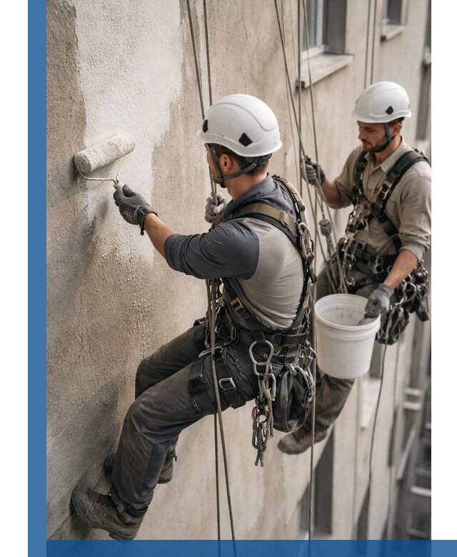 Грунтовка фасада на высоте в Ялте промышленными альпинистами