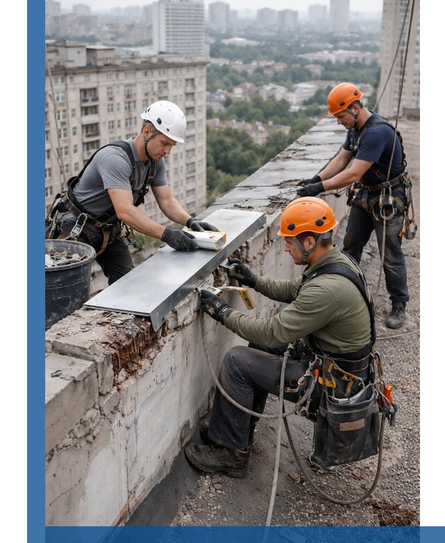 Ремонт парапета на кровле в Ялте, высотные работы с гарантией