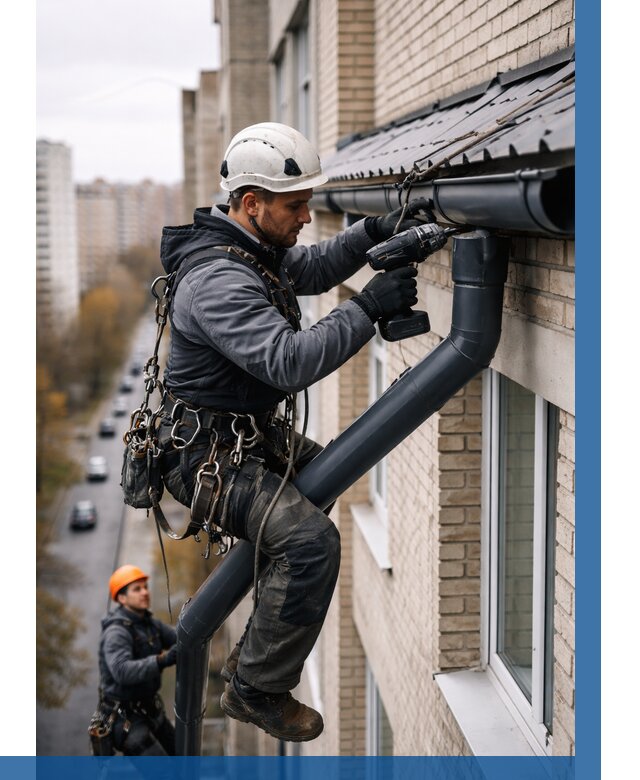 Монтаж водосточной системы на здании в Ялте от 5108 р. | ВЫСОТНИК-Ялт