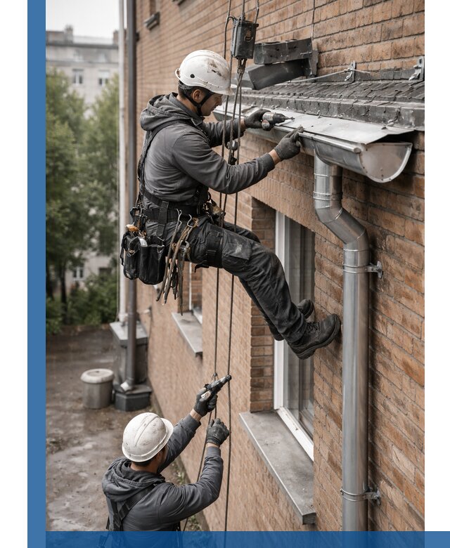 Монтаж водосточной системы на здании в Ялте под ключ