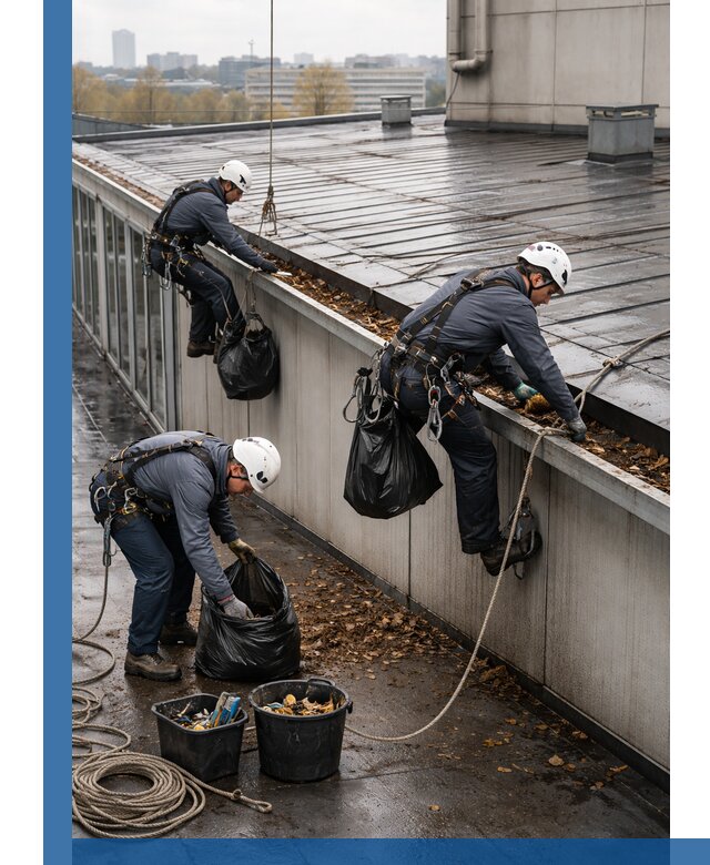 Очистка кровли по периметру в Ялте силами промышленных альпинистов