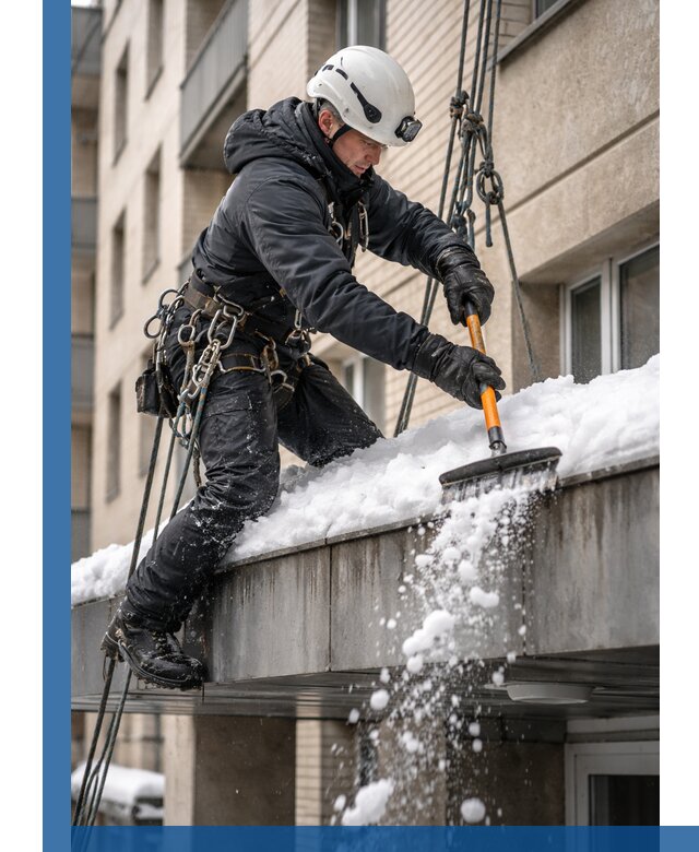 Очистка козырьков от снега в Ялте круглогодично безопасно