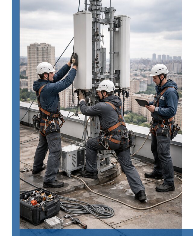 Монтаж антенн связи на крыше в Ялте с вводом в эксплуатацию