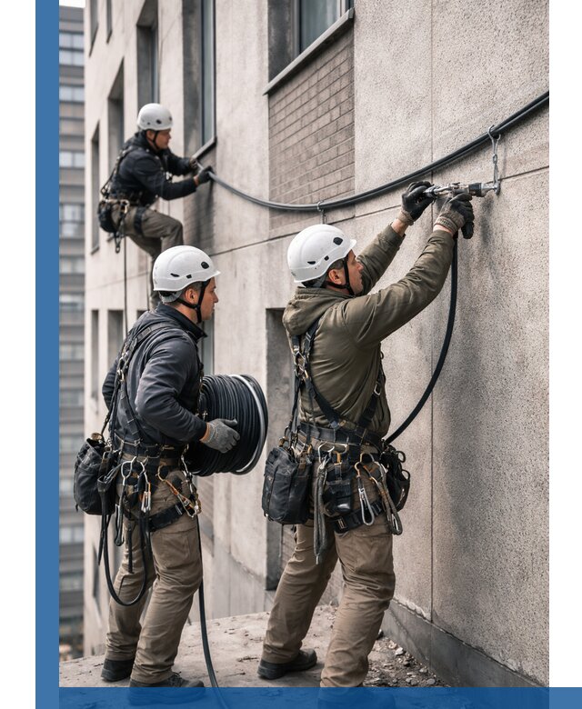 Прокладка кабеля по фасаду в Ялте, профессиональный монтаж