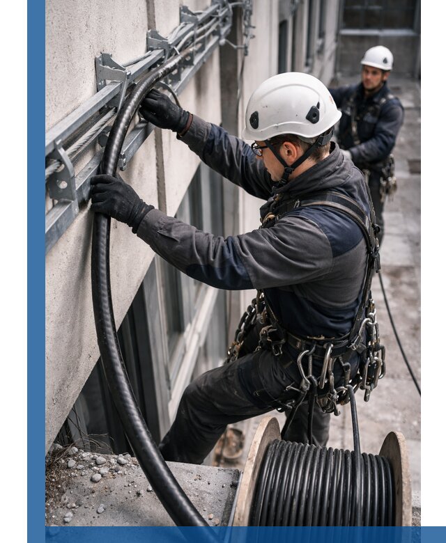 Протяжка кабеля питания на высоте в Ялте с гарантией безопасности и качества