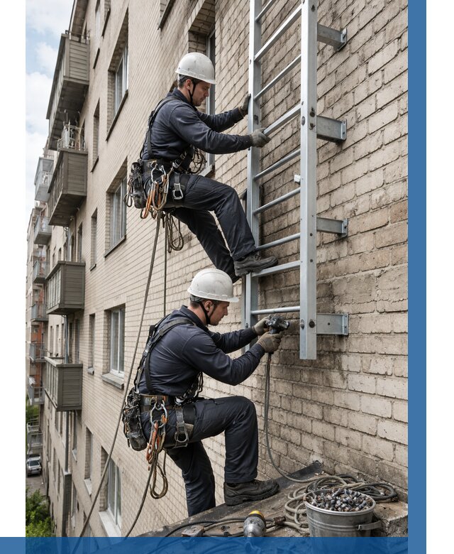 Монтаж пожарной лестницы в Ялте от 25540 р заказать у ВЫСОТНИК-Ялт