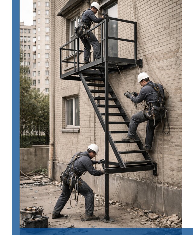 Монтаж пожарной лестницы в Ялте, установка и крепление