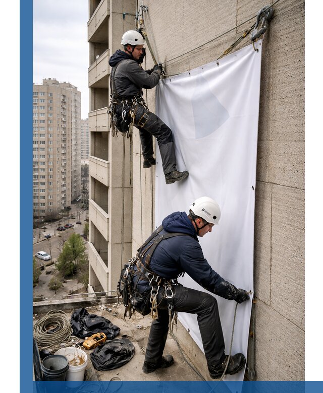 Профессиональный монтаж баннеров на фасаде в Ялте