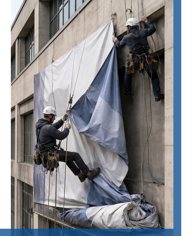 Демонтаж баннеров с фасада в Ялте от 4597 р. | ВЫСОТНИК-Ялт