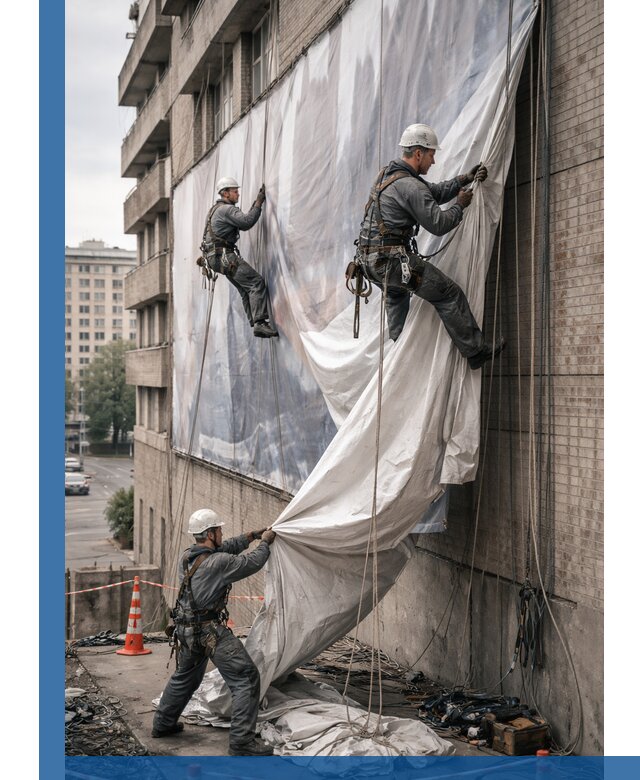 Демонтаж баннеров с фасада в Ялте оперативно и безопасно