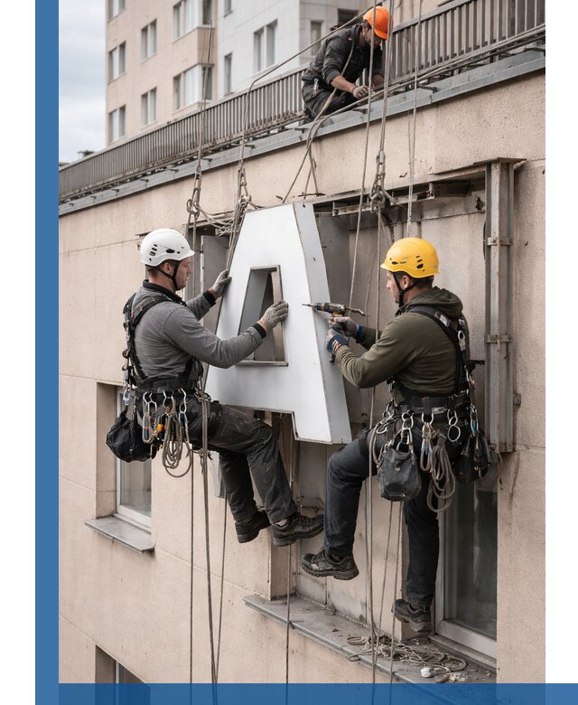 Ремонт и восстановление наружных вывесок на высоте в Ялте