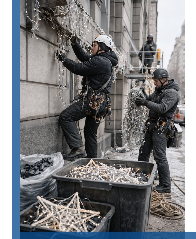 Демонтаж новогоднего оформления и гирлянд в Ялте