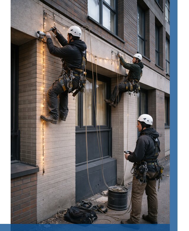 Монтаж гирлянд на фасаде в Ялте от 3576 р. | ВЫСОТНИК-Ялт