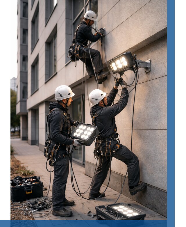 Монтаж прожекторов на фасаде в Ялте от 7662 р. | ВЫСОТНИК-Ялт