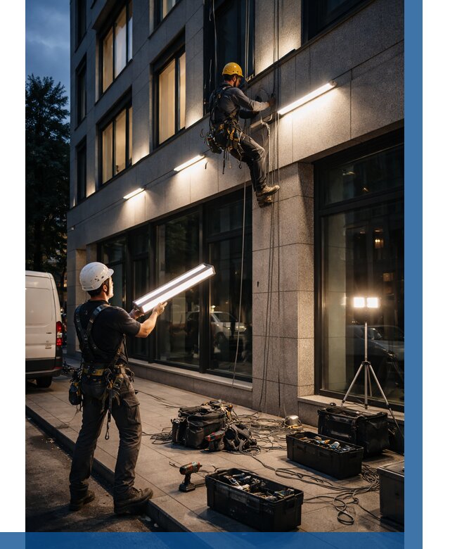 Монтаж архитектурной подсветки здания в Ялте от 2554 р.|ВЫСОТНИК-Ялт