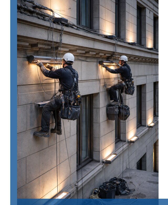 Монтаж архитектурной подсветки фасадов зданий в Ялте