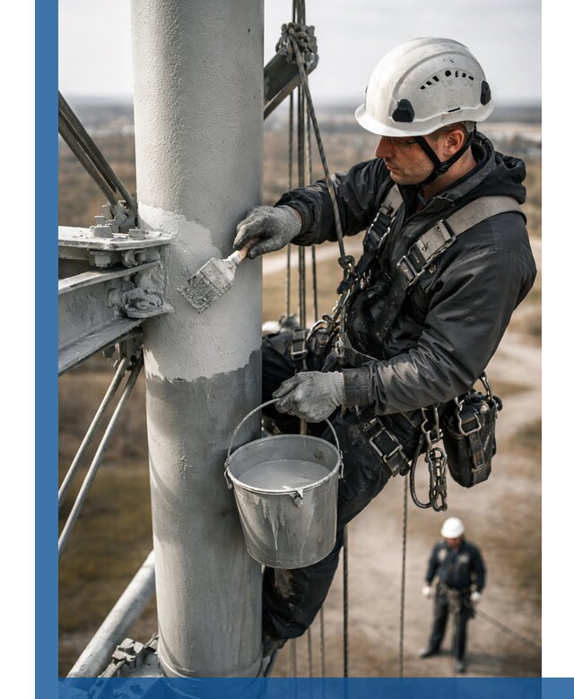Покраска мачт связи в Ялте промышленными альпинистами
