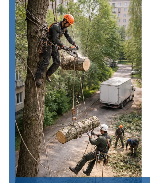 Спил деревьев альпинистами в Ялте, безопасно и без повреждений