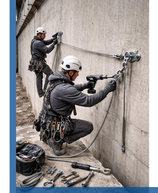 Монтаж анкерных линий высотной безопасности в Ялте