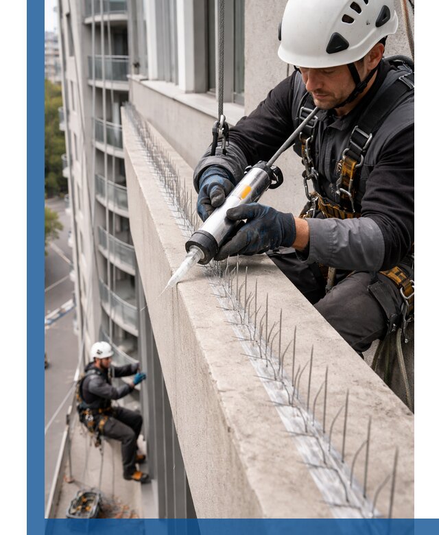 Установка шипов от птиц на фасадах и кровлях в Ялте